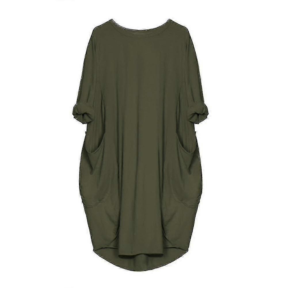 Vestido midi solto plus size feminino Eeve longo com bolsos