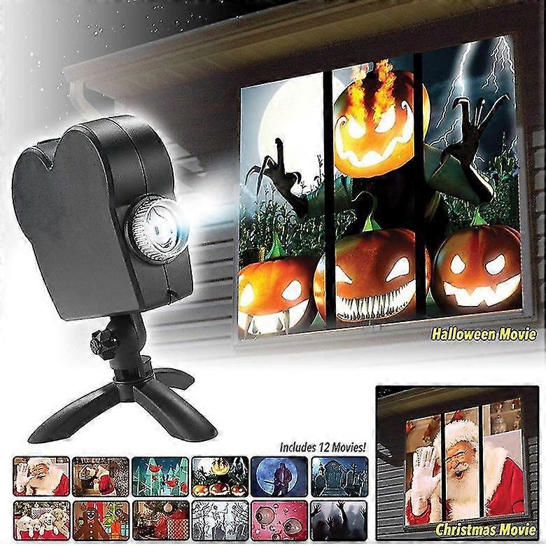 Proiettore Luci Halloween E Natale 2 In 1 - Per Esterni, Con 6 Diapositive Natale + 6 Halloween, Telecomando, IP65