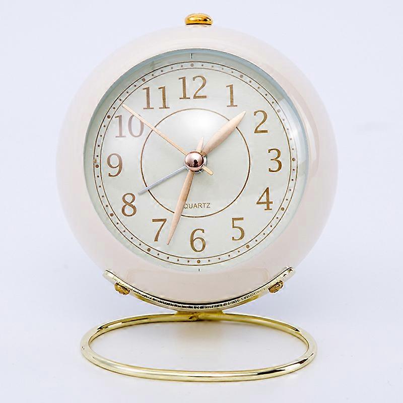 Small Alarm Clock Simple Retro Nordic Style Student Desktop Bedside Small Silent Night Light Alloy Clock