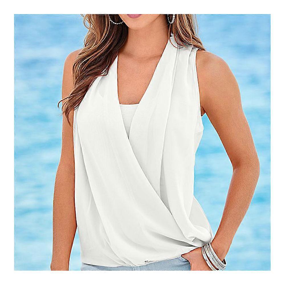 Solid Color V-necked Chiffon Splicing Vest