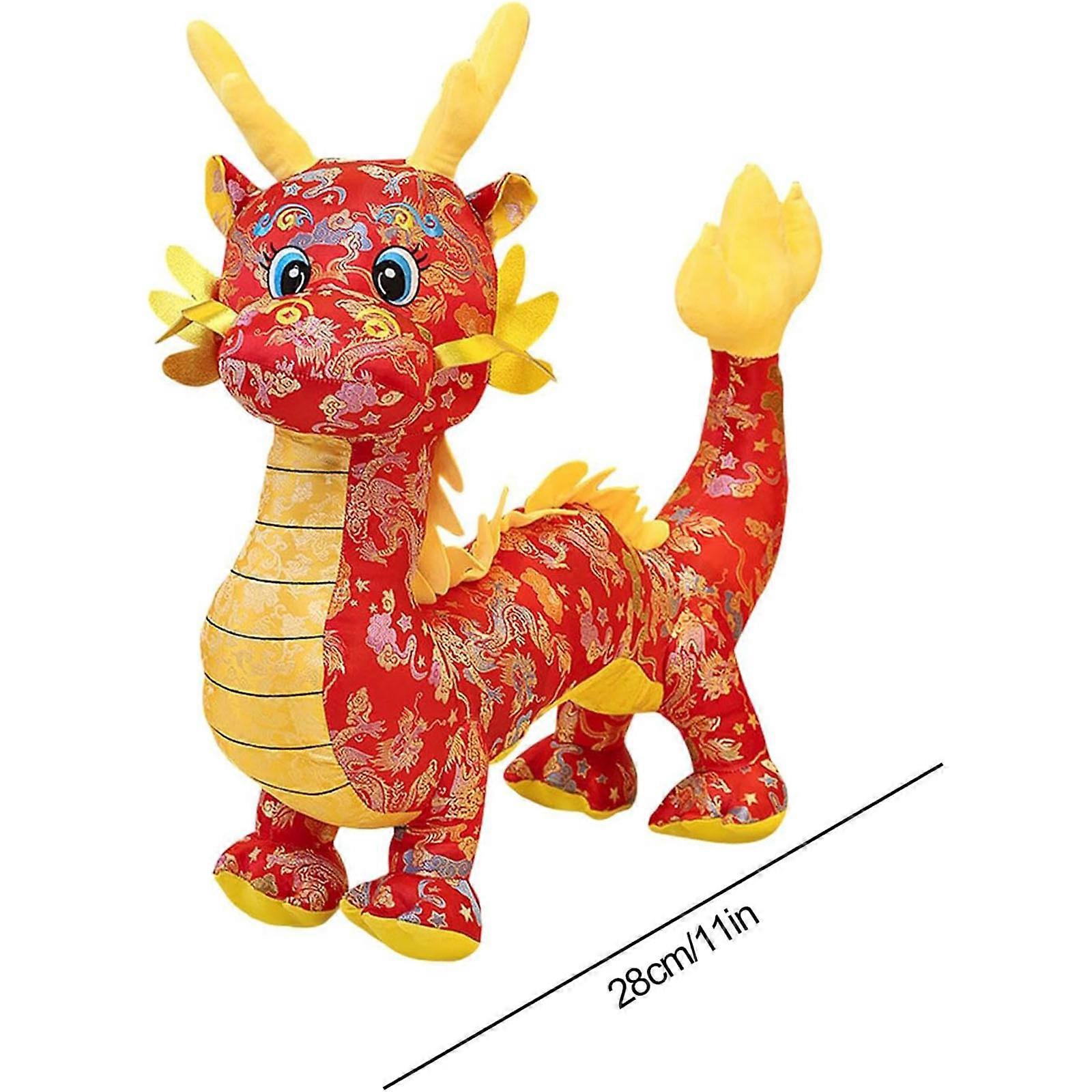 Chinesische Drachenplüschpuppe, 2024 Jahr des Drachen Maskottchen, Drachen ausgestopftes Tier stehende Statue, Drachenpuppendekoration, Heimornament