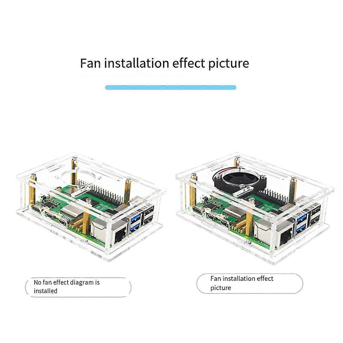 For 5 Acrylic Case+Cooling Fan+Copper Heat Sink Transparent Shell Protective Case for Pi 5