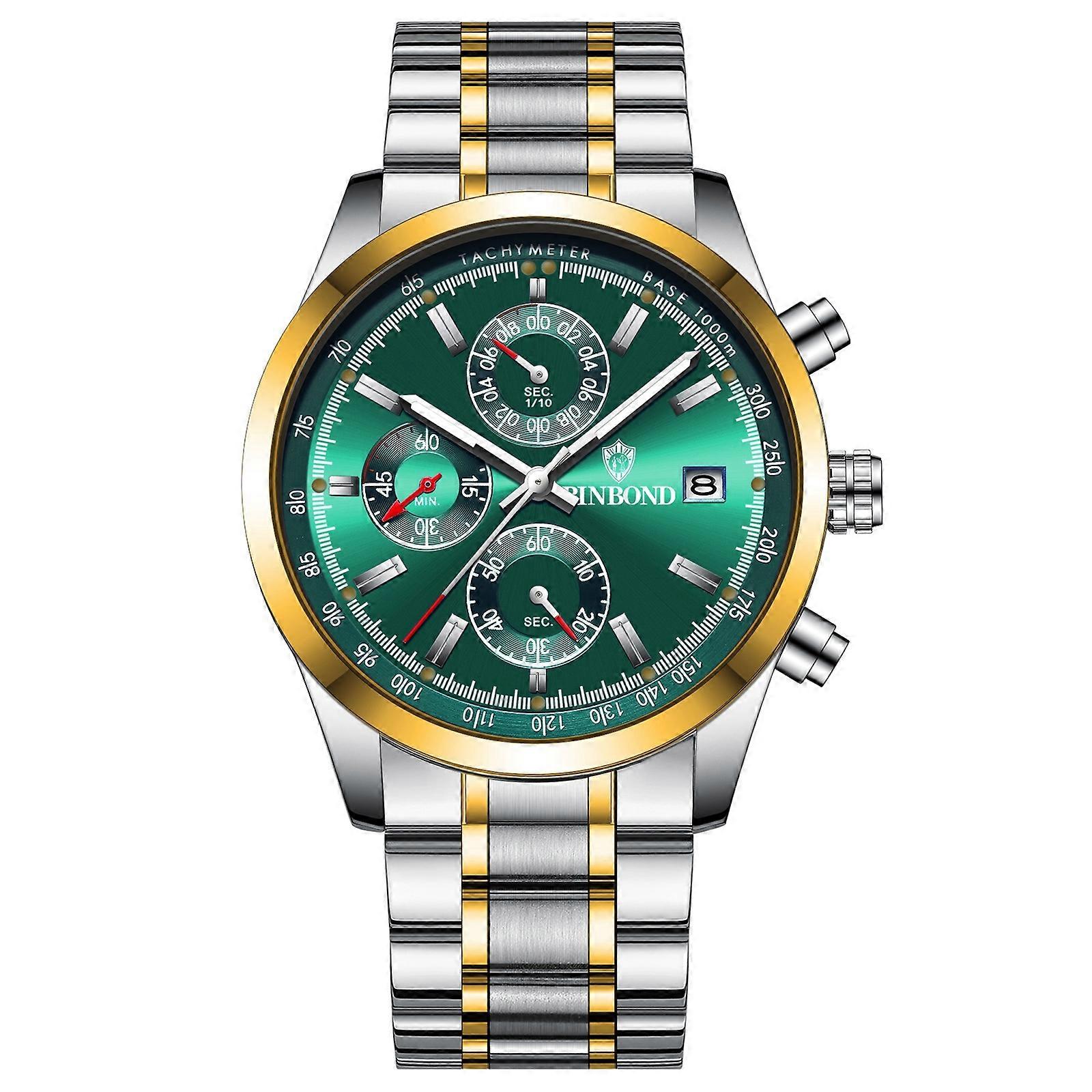 BINBOND B6022 Montre à Quartz Inter-Or-Vert
