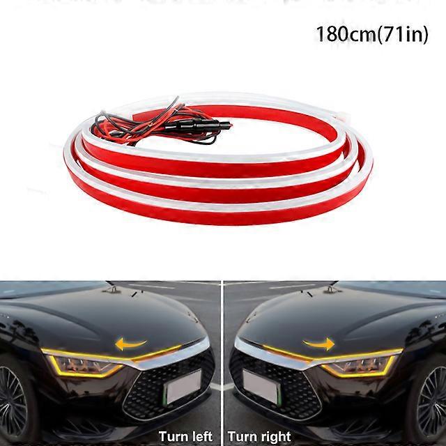 Dynamic Car Hood Daytime Running Light Strip White to Yellow Led Turn Signal Lamp 12V Flexible Scanning Flow Light DRL