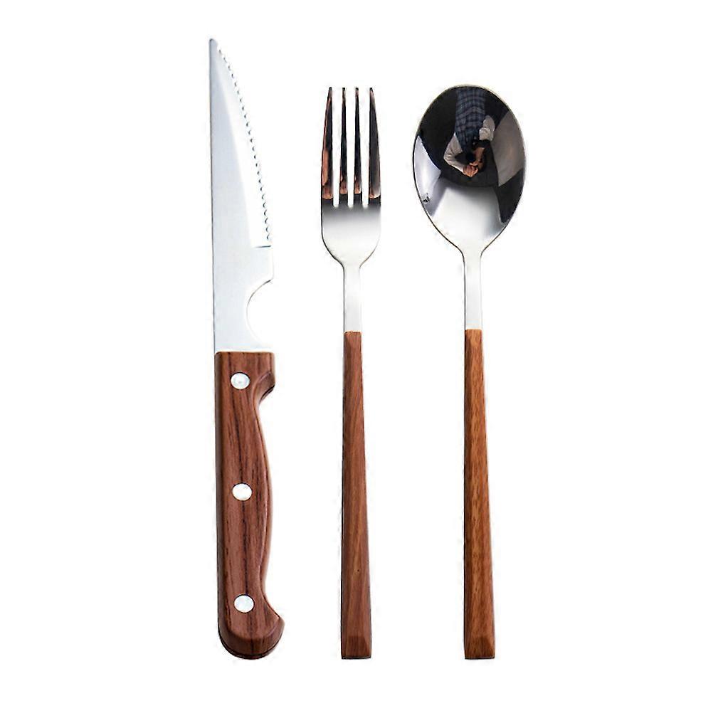 3pcs Cutlery Set Tableware Flatware Spoon Fork Knife with Wooden Handle