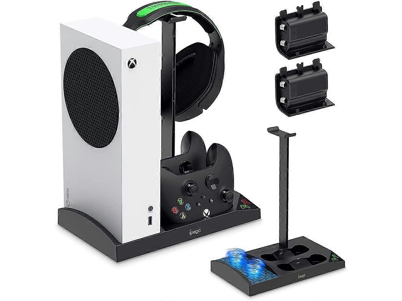 Upgraded Cooling Stand for Xbox Series S Console with Controller Charging Station - Dual Powerful Cooling Fan & Controller Charger Dock with 2 x 1400m