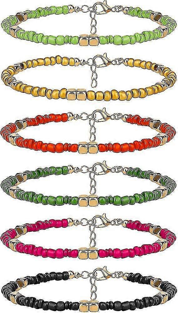 6-Piece Handmade Adjustable Bohemian Glass Beaded Anklets