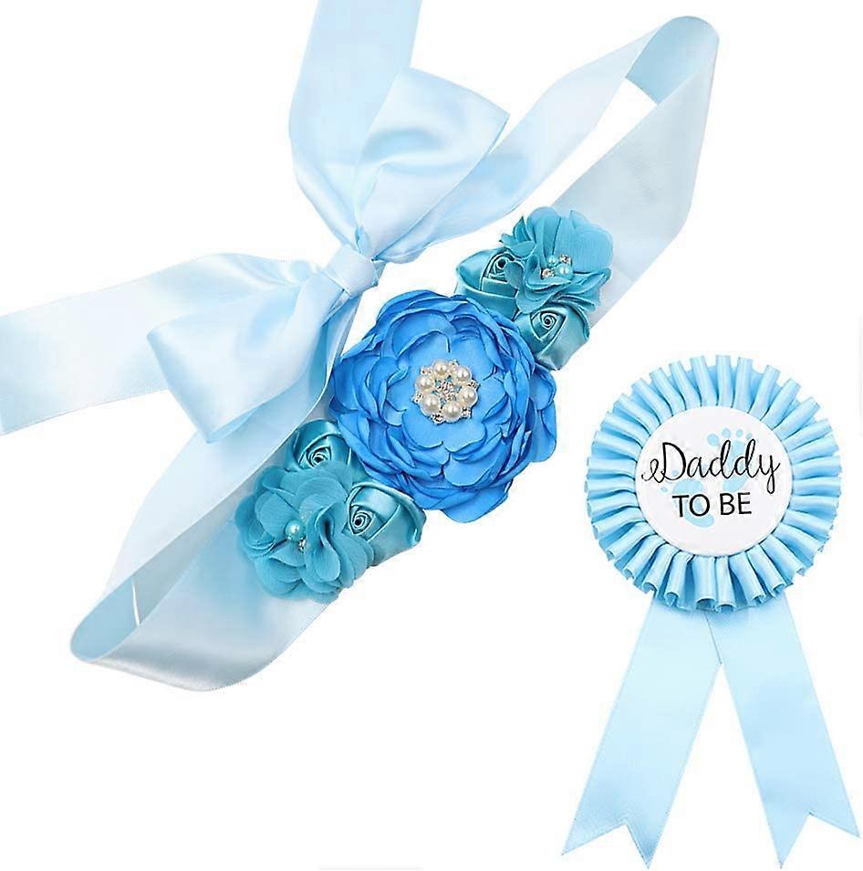 Blue Maternity Sash Daddy to be Corsage Set Baby Shower Sash