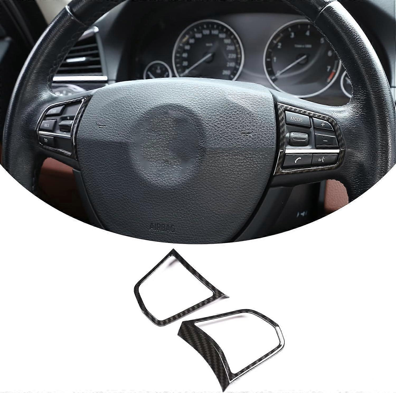 Car Chrome Steering Wheel Button Frame Trim For 5 7 Series F10 520 525 2011-2016 Auto Accessories (Carbon Fiber)
