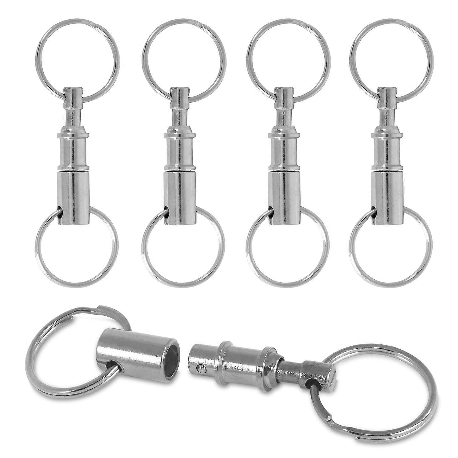 Detachable Silver Key Ring Easy To Unfasten Double Spring Split Snap Separate Chain Practical Accessory Gift (5 Pack)