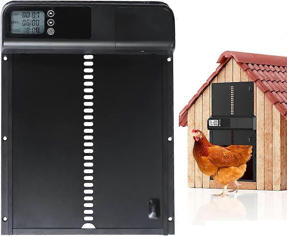 Automatic Chicken Coop Door with LCD Display, Aluminum Alloy Chicken Coop Door, Battery Powered, Timer Control and Manual, Anti-Pinch Function, Black