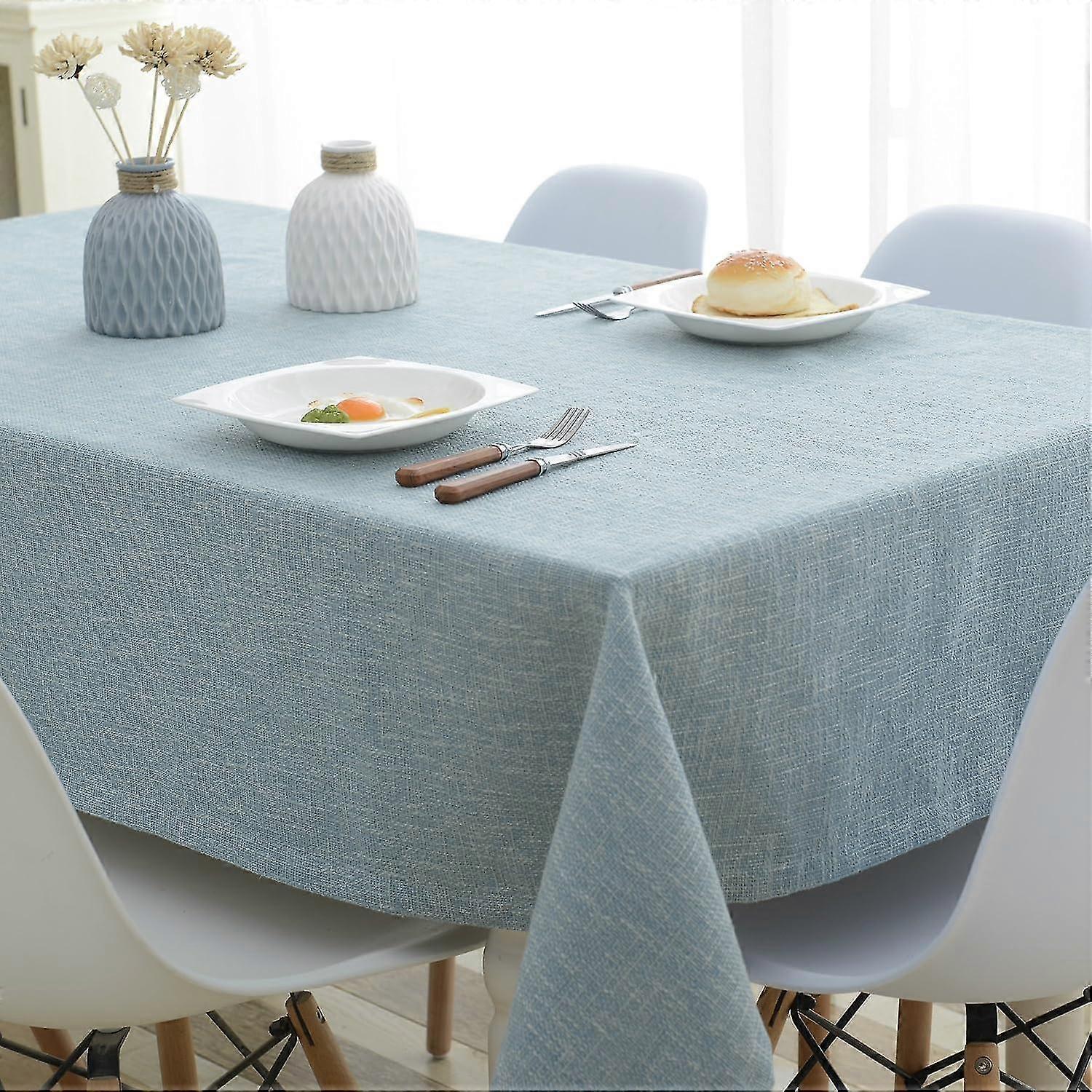 Nappe en lin de coton Nappe unie bleue pour la nappe rectangulaire de cuisine Nappe décorative (bleu, 51 « x 86 »)