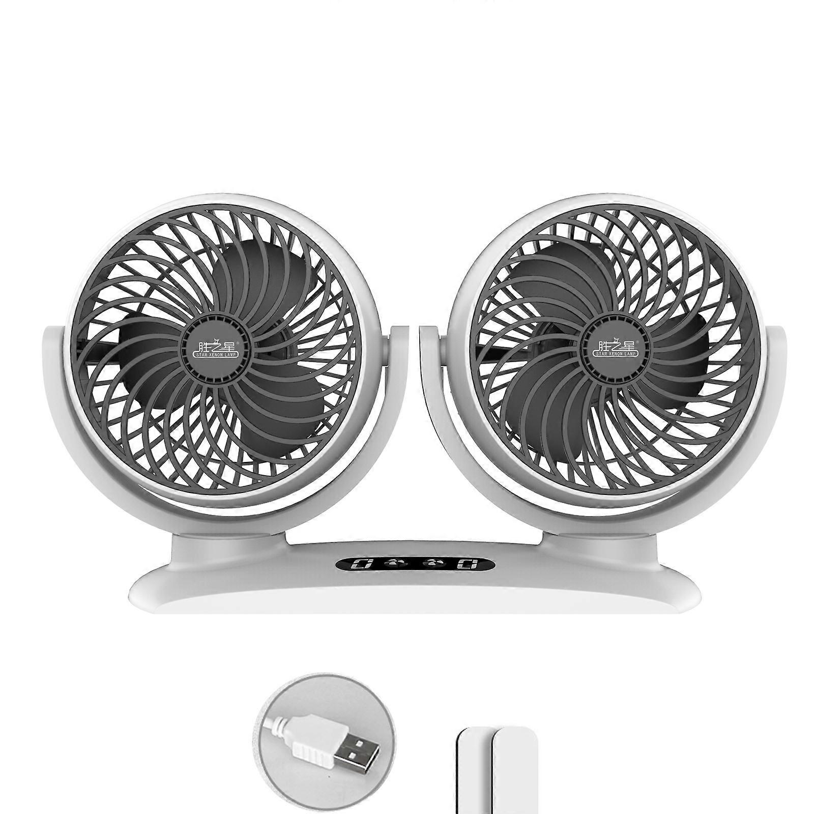 360 Rotation Air Fan 3 Speed Electric Fan USB 5V Double for Head Dashboard Fan