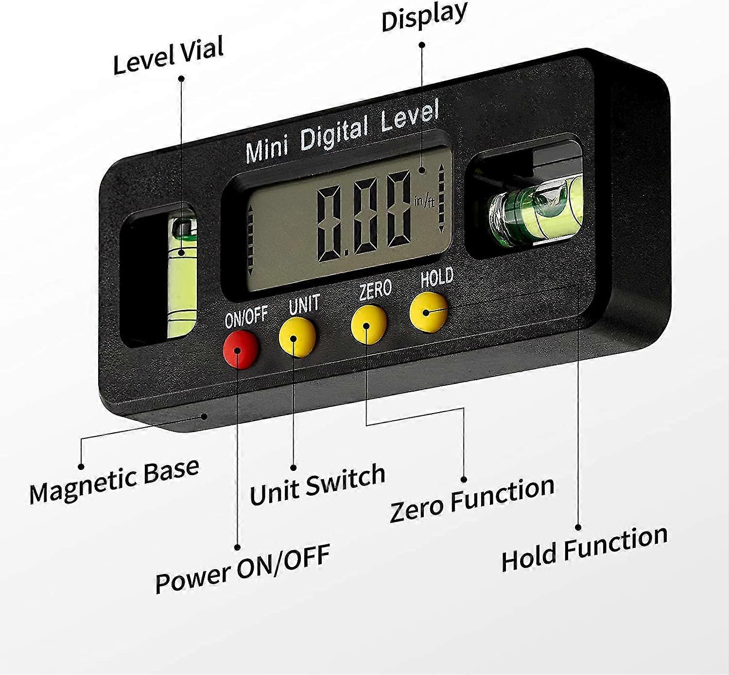 Electronic Level, Digital Protractor Inclinometer, With Display, With Magnetic Base, High Accuracy, With Reading Hold Display And Flip Function.-MXBC