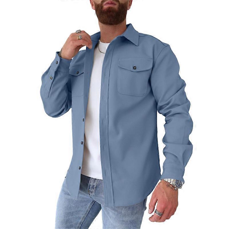 Men's Casual Trucker Work Coat Button Down Long-Sleeve Shacket with Pockets