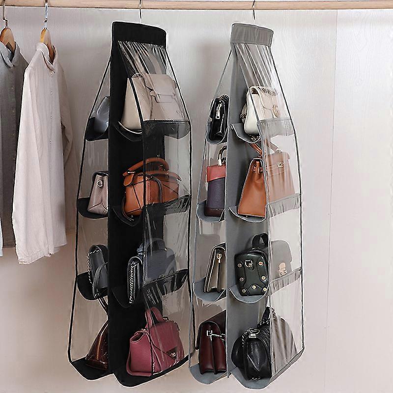 8 Pockets Hanging Purse Handbag Organizer Clear Hanging Shelf Bag