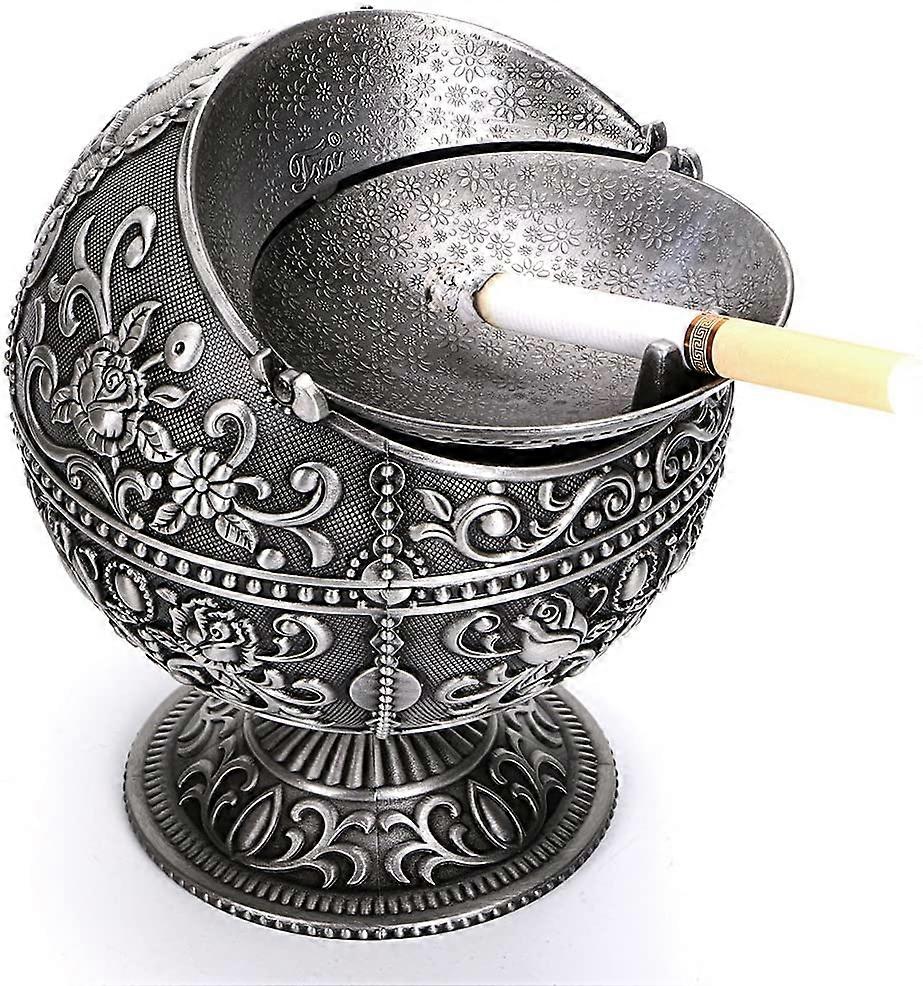 Windproof vintage ashtray with lid - classic castle pattern, table ashtray