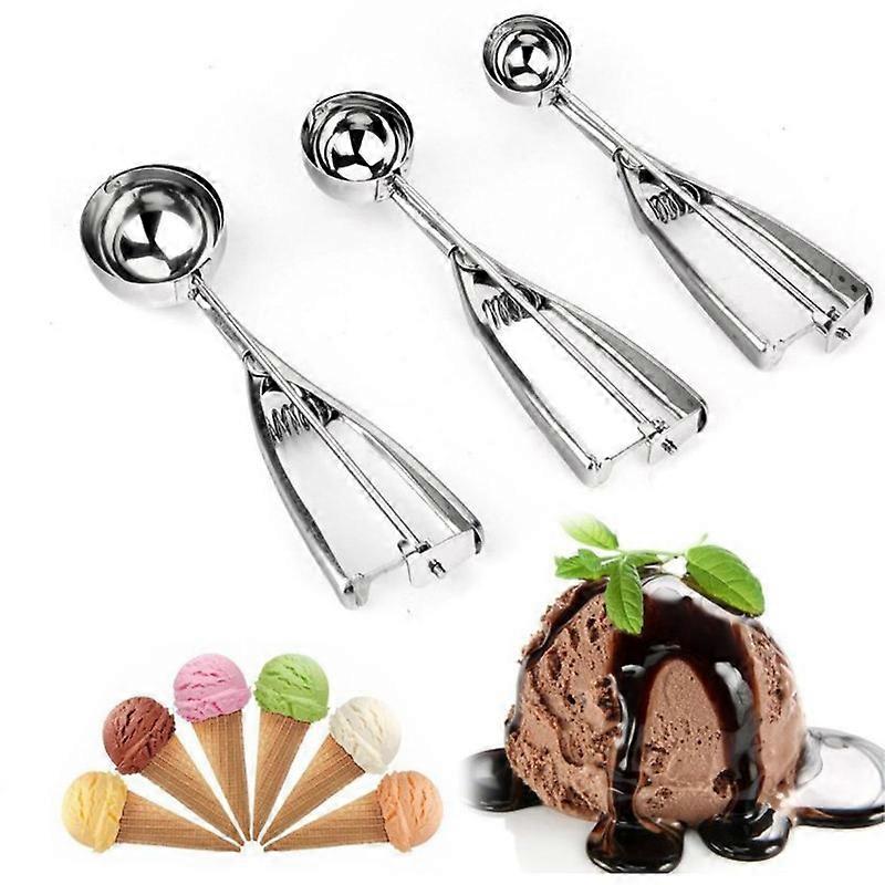 3pcs Cookie Scoops Set Of 3 With Trigger Stainless Steel Ice Cream Scoop Set Excellent For Melon Ball, Cupcake, Muffin, Meatball, Include 4/5/6cm