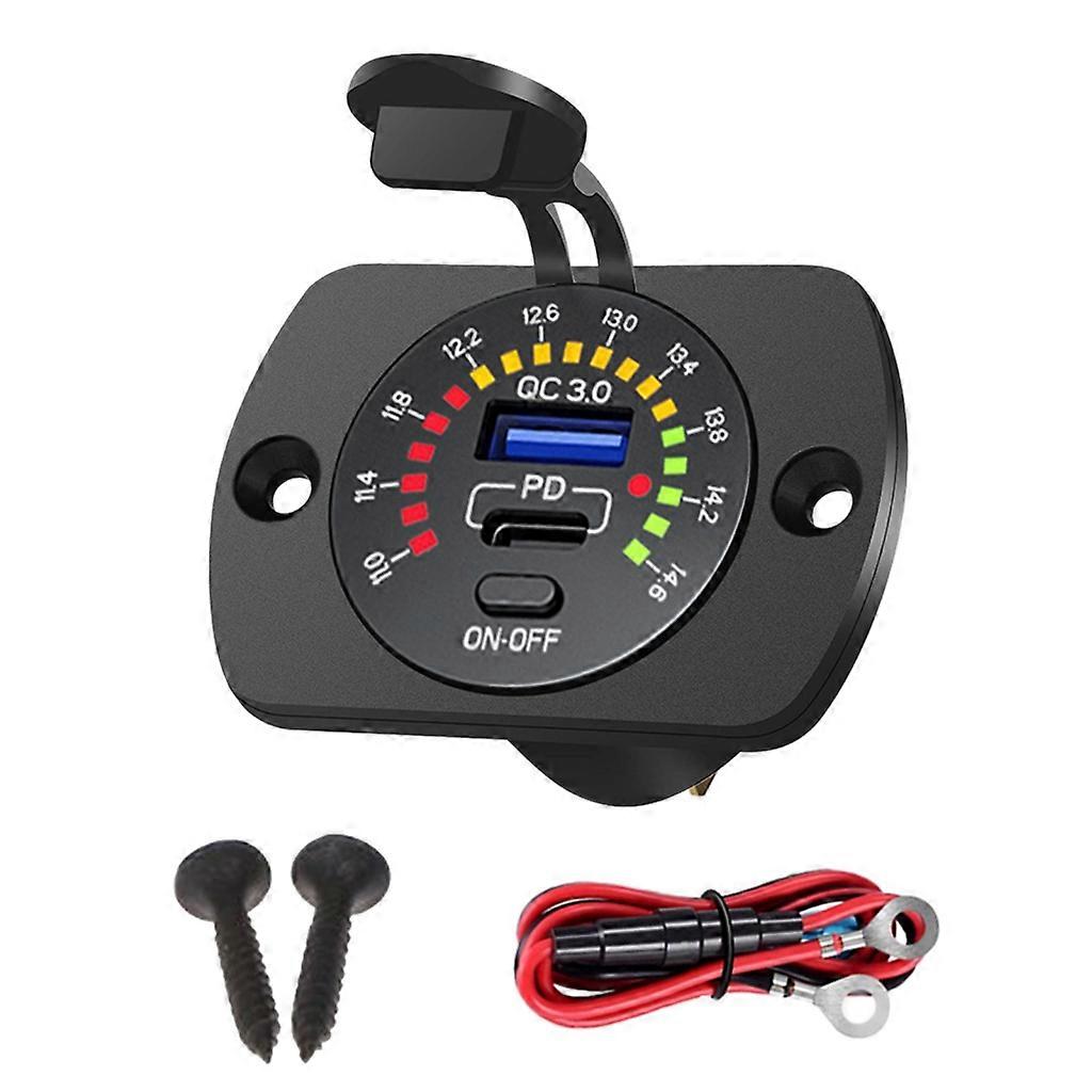 3.0 Dual USB Charger Socket with ON/Off Switch Colorful Voltmeter & Wire Fuse DIY Kit, 12V 36W USB Outlet for Marine