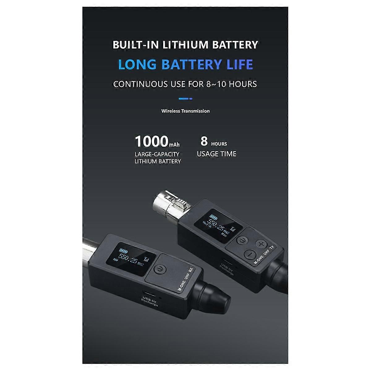 Drahtloses Mikrofon, 2-teiliger Sender, UHF-Empfänger, eingesteckt in ein XLR-Mikrofon-Funksystem, geeignet für dynamisches 48-V-Mikrofon