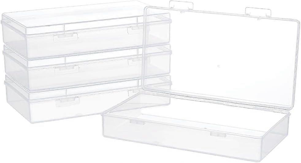 4 Packs 4x7.5x1.6inch Rectangle Clear PP Plastic Box Containers Bead Storage Organizer Box Dustproof Case with Hinged Lid for Cards Beads and Craft Su
