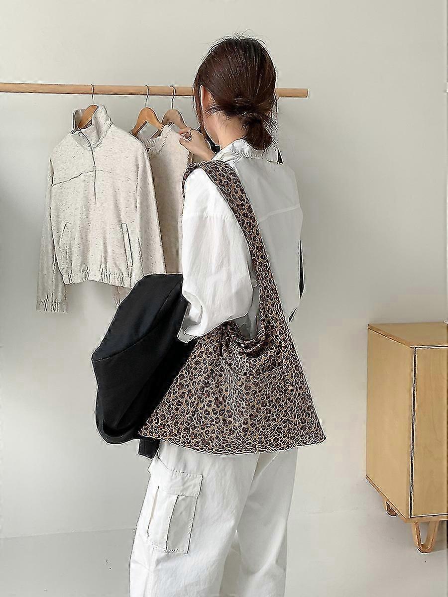 Autumn vintage casual leopard print shoulder bag, fashionable women's versatile canvas bag, large capacity tote bag
