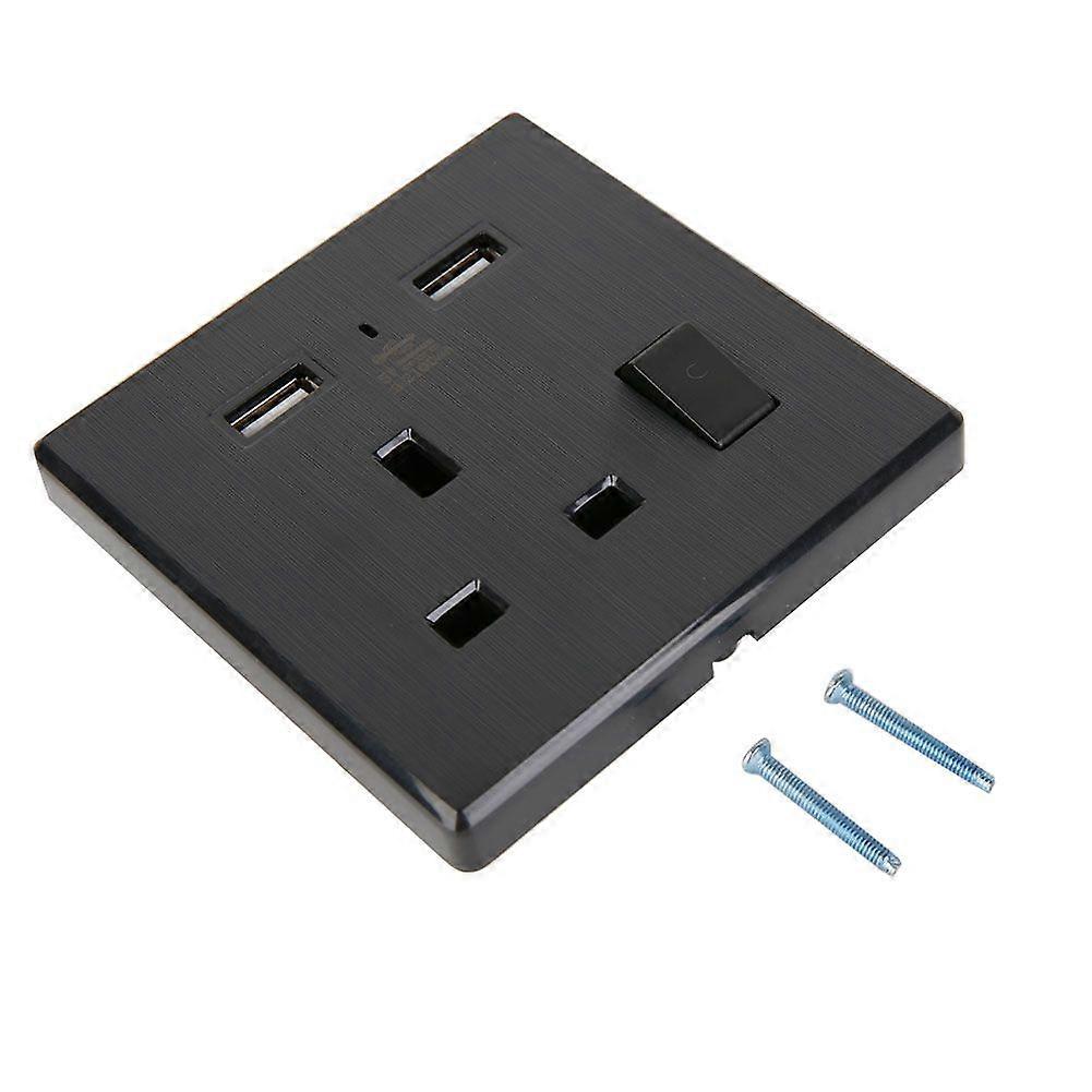 Single Wall Plug Socket USB Switch With LED Flat Plate UK Plug (Black Wire Drawing)