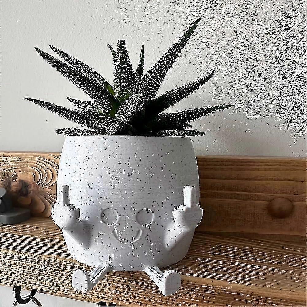 Smiling Plant Pot With Middle Fingers Up, Unique Cute Flower Pots For Succulents Middle Finger, Novelty Planter Holds Small Plants, Funny Expression I