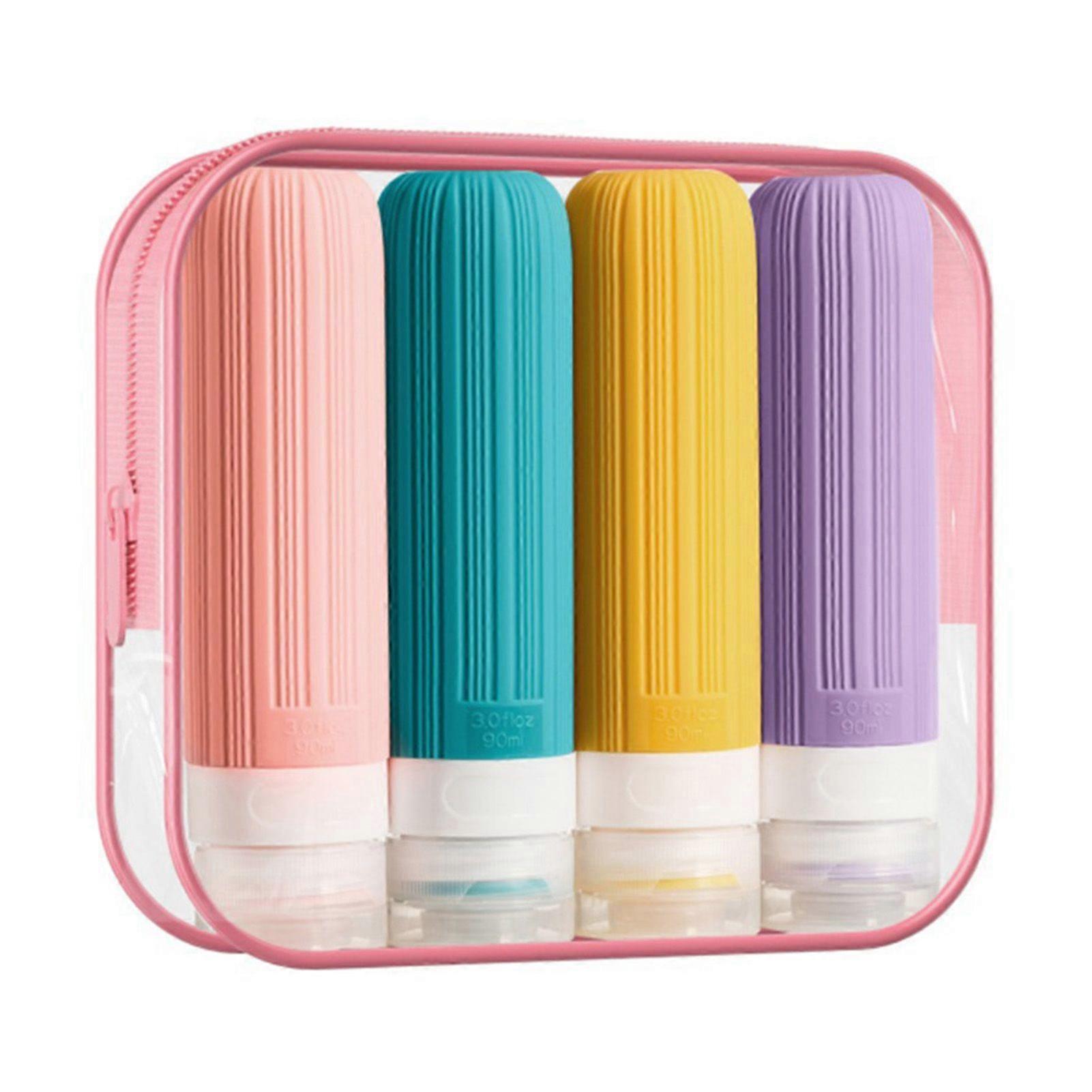 4Pcs/Set 90ML Silicone Refillable Bottle Portable Leak Proof BPA Free Reusable Lotion Shampoo Mouthwash Cosmetic Empty Travel Container
