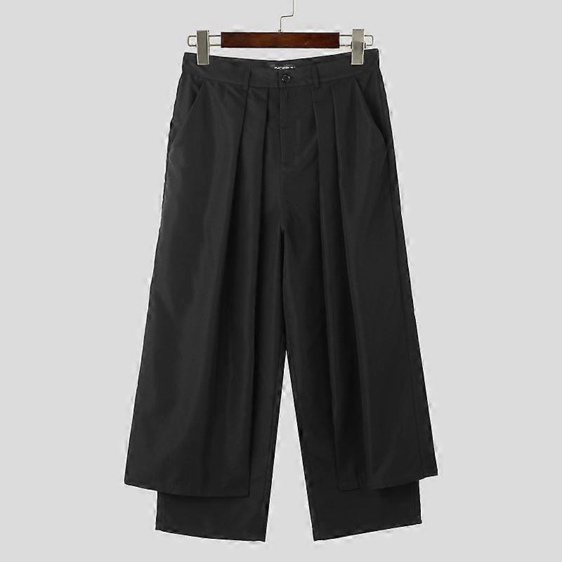 INCERUN Men Pleated Patchwork Gothic Casual Trousers Pants