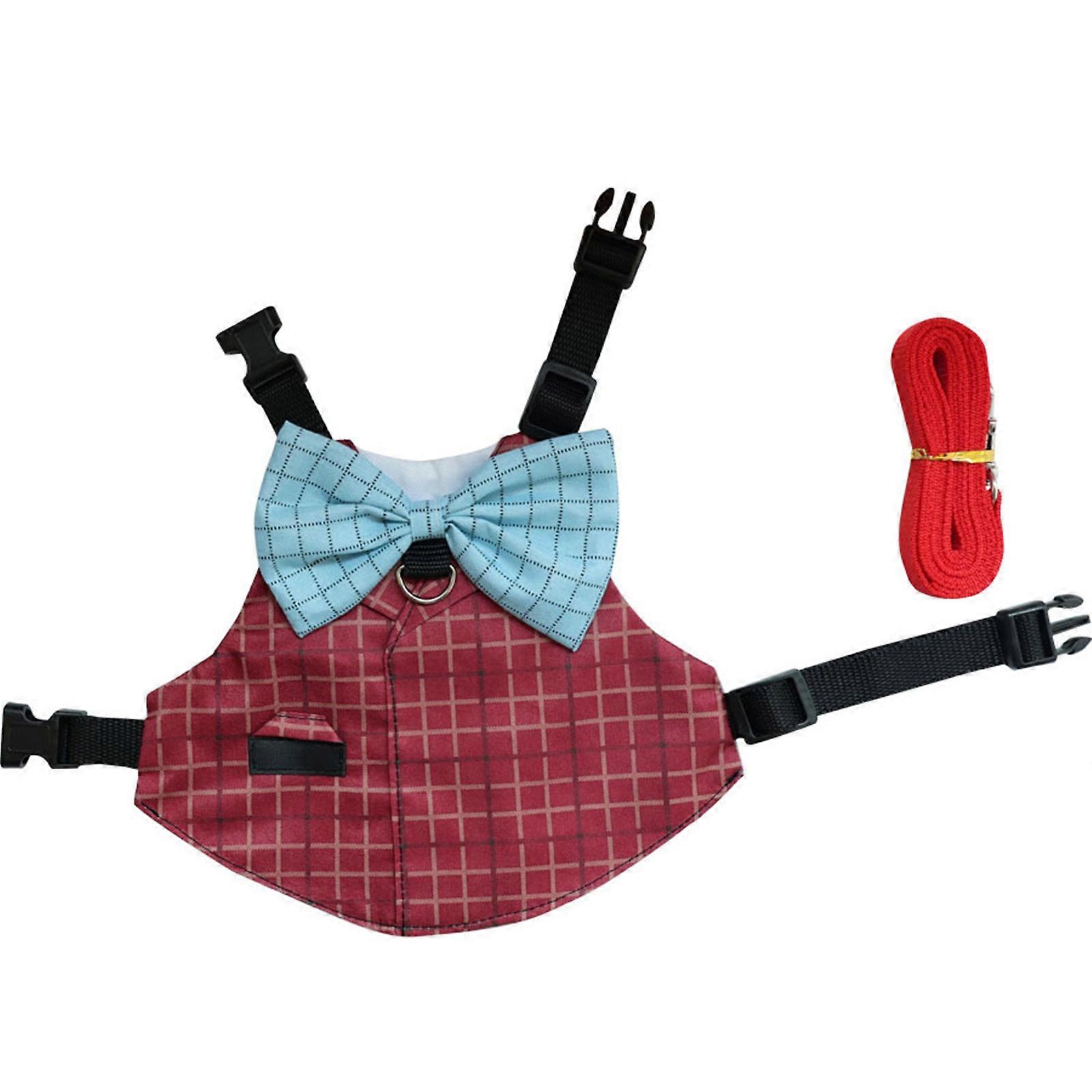 Rabbit Harness and Leash Small Animal Suit for Rabbit GuineaPigs Small Animal Rabbit Plaids Pattern Bowknot Harness S