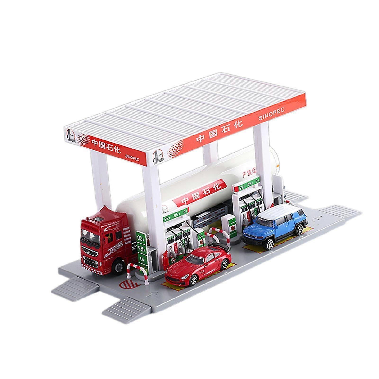 1:60 Scale Gas Station Scene Model Diorama for Model Railway Accessory Decor A