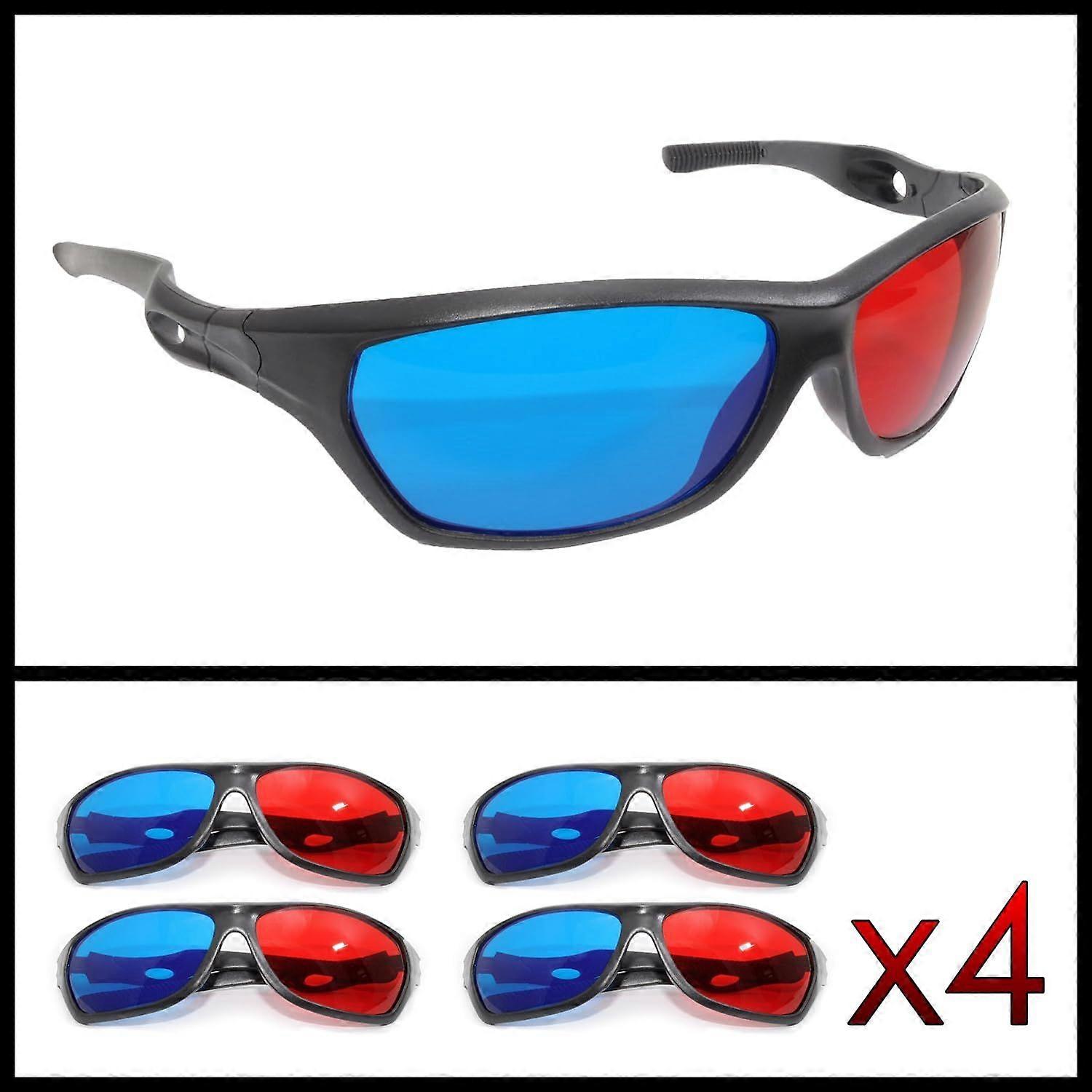 משקפי תלת מימד Anaglyph (אדום וציאן כחול), משקפי תלת מימד לטלוויזיה או למחשב, סגנון ספורט, מותג מארז 4 זוגות