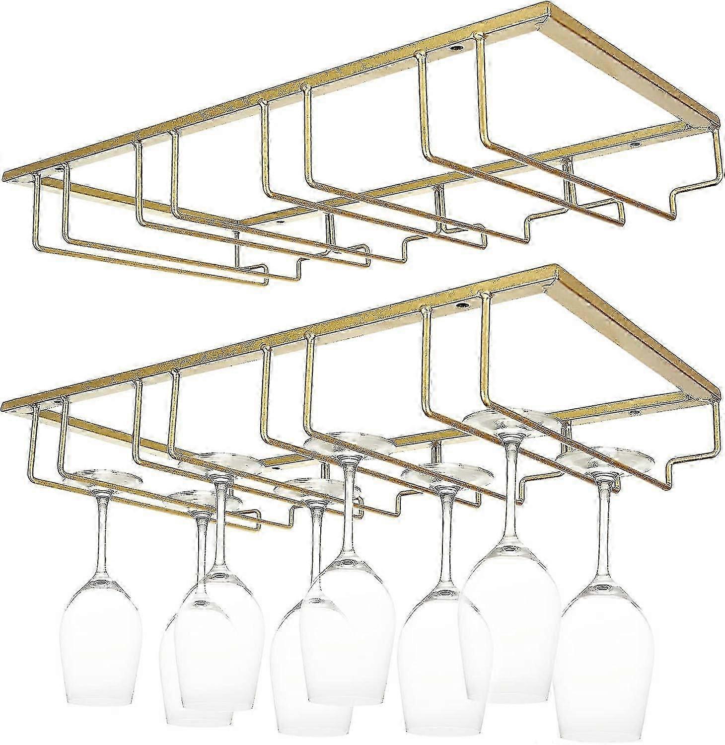 2 csomag borospohár állvány, 16,5 "x 9,4" x 3,1 " szekrény alatt Stemware állvány, 4 nyílás 12 csésze függő borospohár tartó Nagyszerű konyhához és bárhoz, arany
