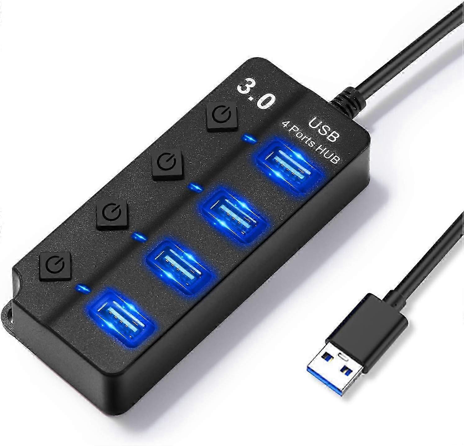 USB-Hub 3.0, 4-in-1-USB-Steckdosenleiste mit LED-Licht, mehrere USB-Anschlüsse für Datenübertragung und Aufladen
