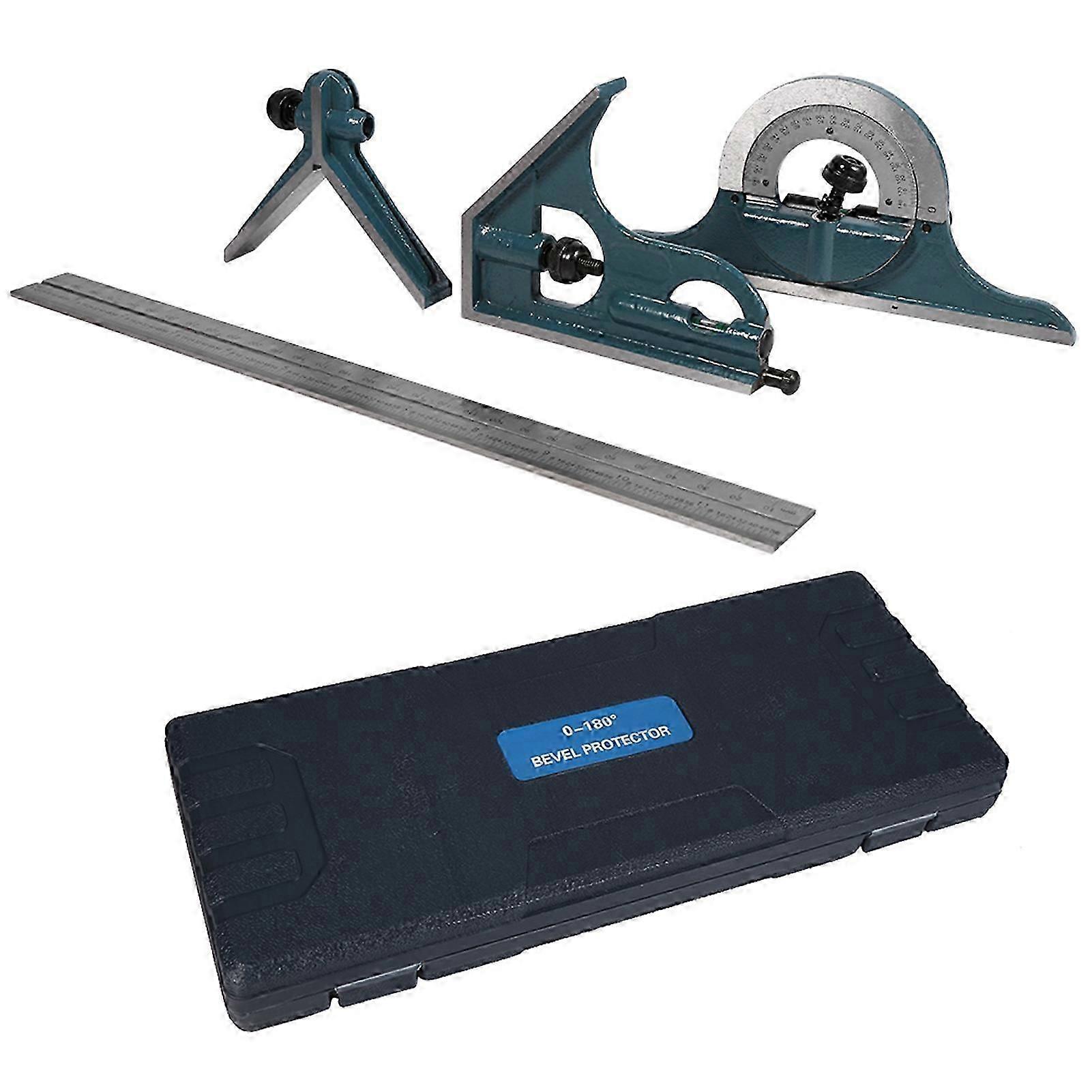 1x Stainless Steel Universal Bevel 180 Degree Angle Combination Square Protractor Ruler Set