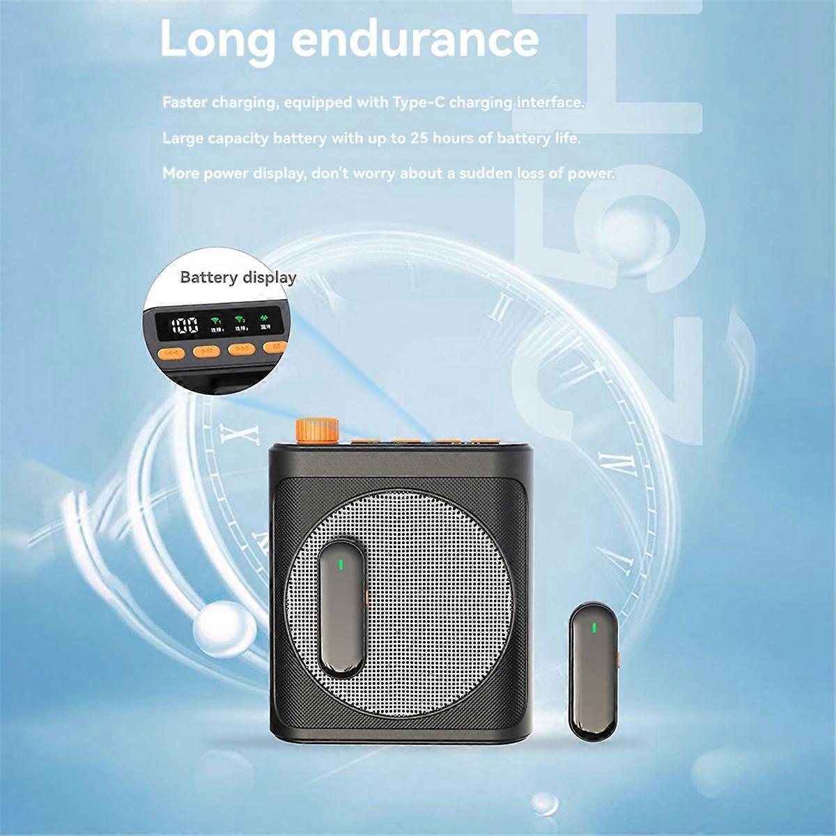 Wireless Lavalier Microphone Portable Voice Amplifier with 2 Mic, Rechargeable Speaker for Classroo