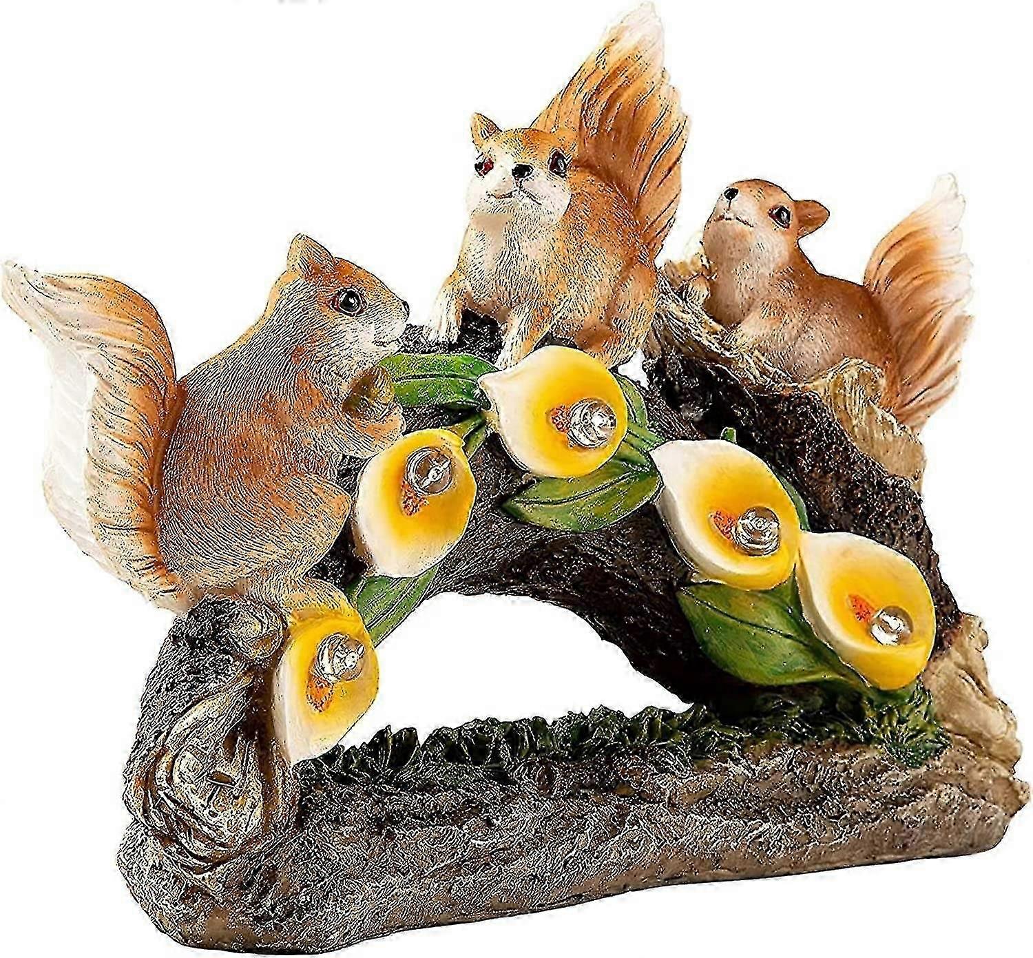 Garden Resin Squirrel Statue with LED Lights Waterproof Outdoor Garden Figurine, Lights for Outdoor
