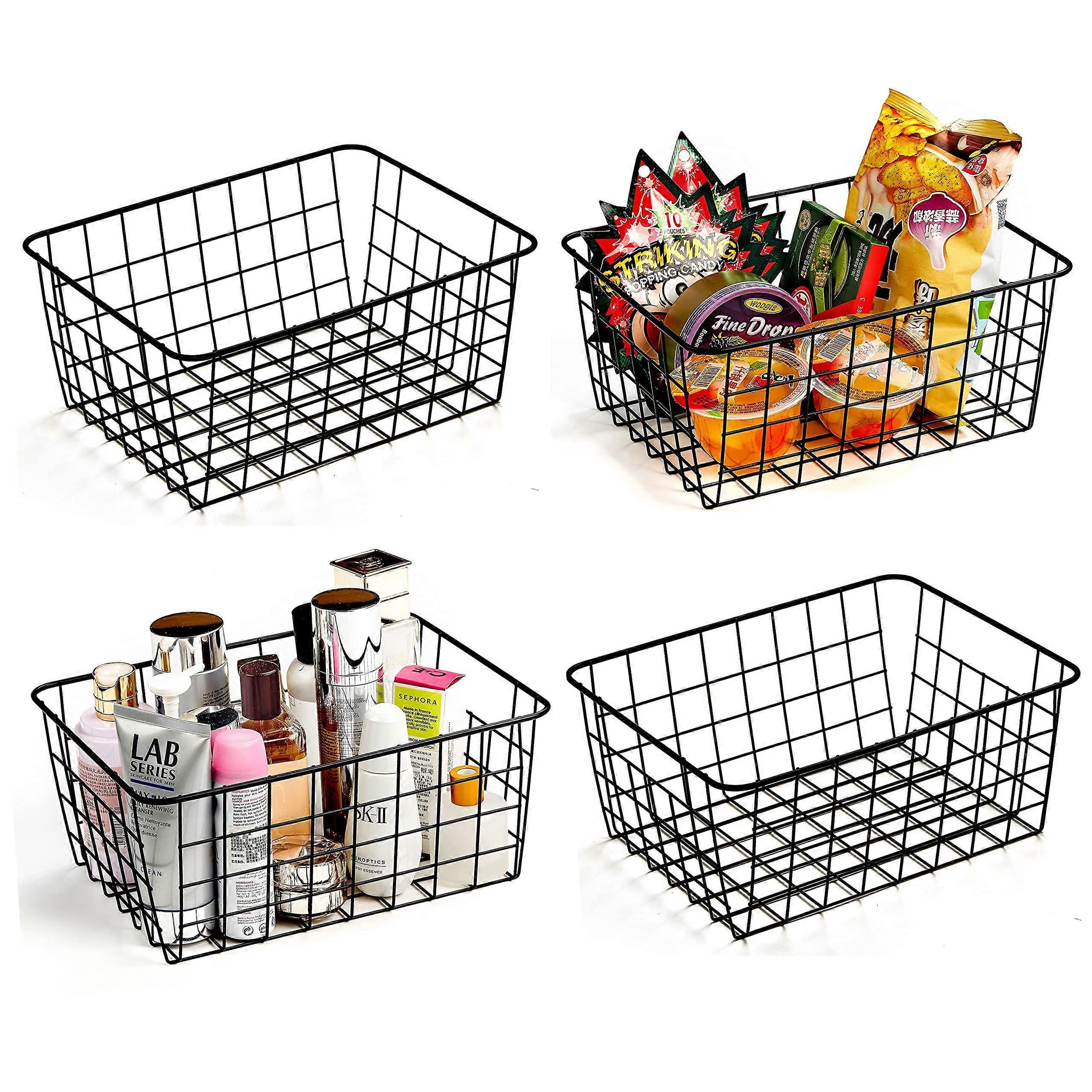 4 Pack Small Black Wire Baskets for Kitchen Storage Small Size