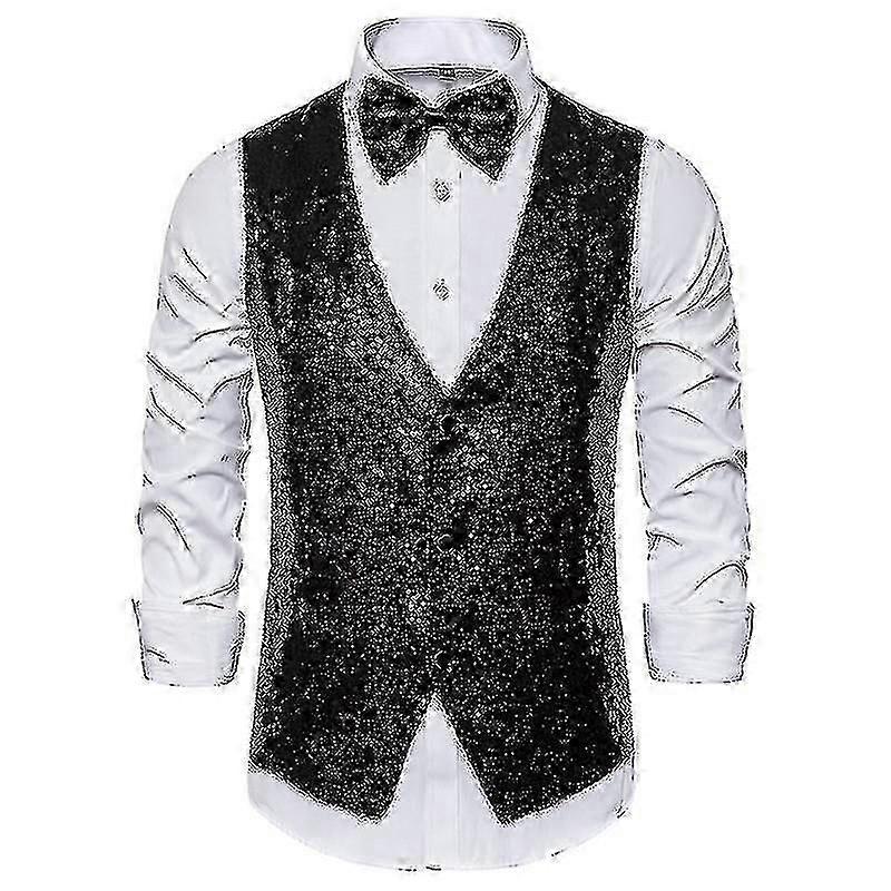 سترة رجالية لامعة من الترتر ، صدرية بدلة برقبة V