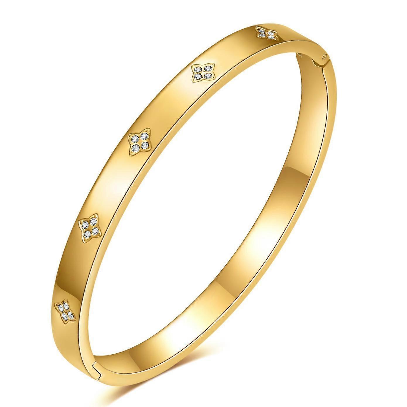 New 6mm Cross Inlaid Zircon Simple Fashion Open Titanium Steel Bracelet