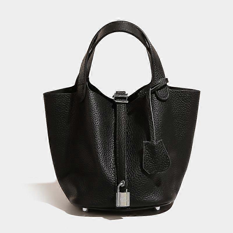 2023 Mode Bärbar Korgväska Äkta Läder Damväska Mjuk Kohud Litchi Mönster Enfärgad Mor Väska Hink Bag_Featured Gåva