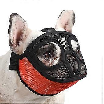 Museau court pour chien, museau plat en maille respirante pour bouledogue, masque museau pour bouledogue (noir-orange)