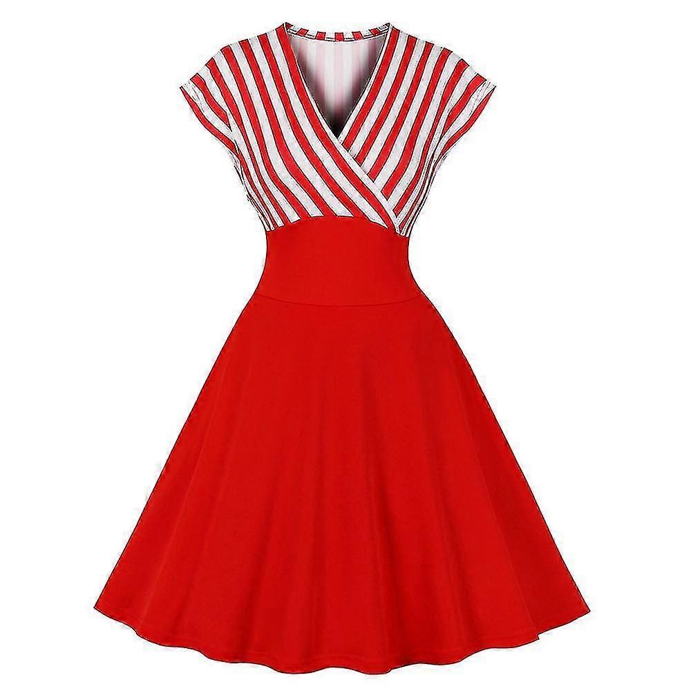 المرأة أنيقة الرجعية حزب اللباس 50-60s روكابيلي اللباس سوينغ مخطط الخامس الرقبة متزلج اللباس