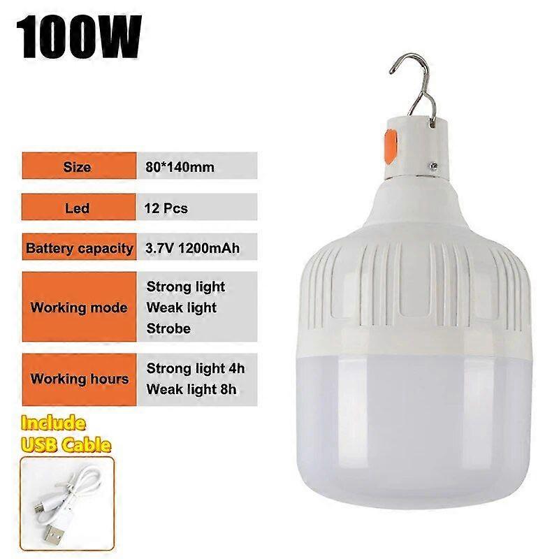 Portable Camping Lights USB Rechargeable LED Emergency Lamp Bulb Battery Lantern With Hook Tents BBQ Garden Outdoor Lighting