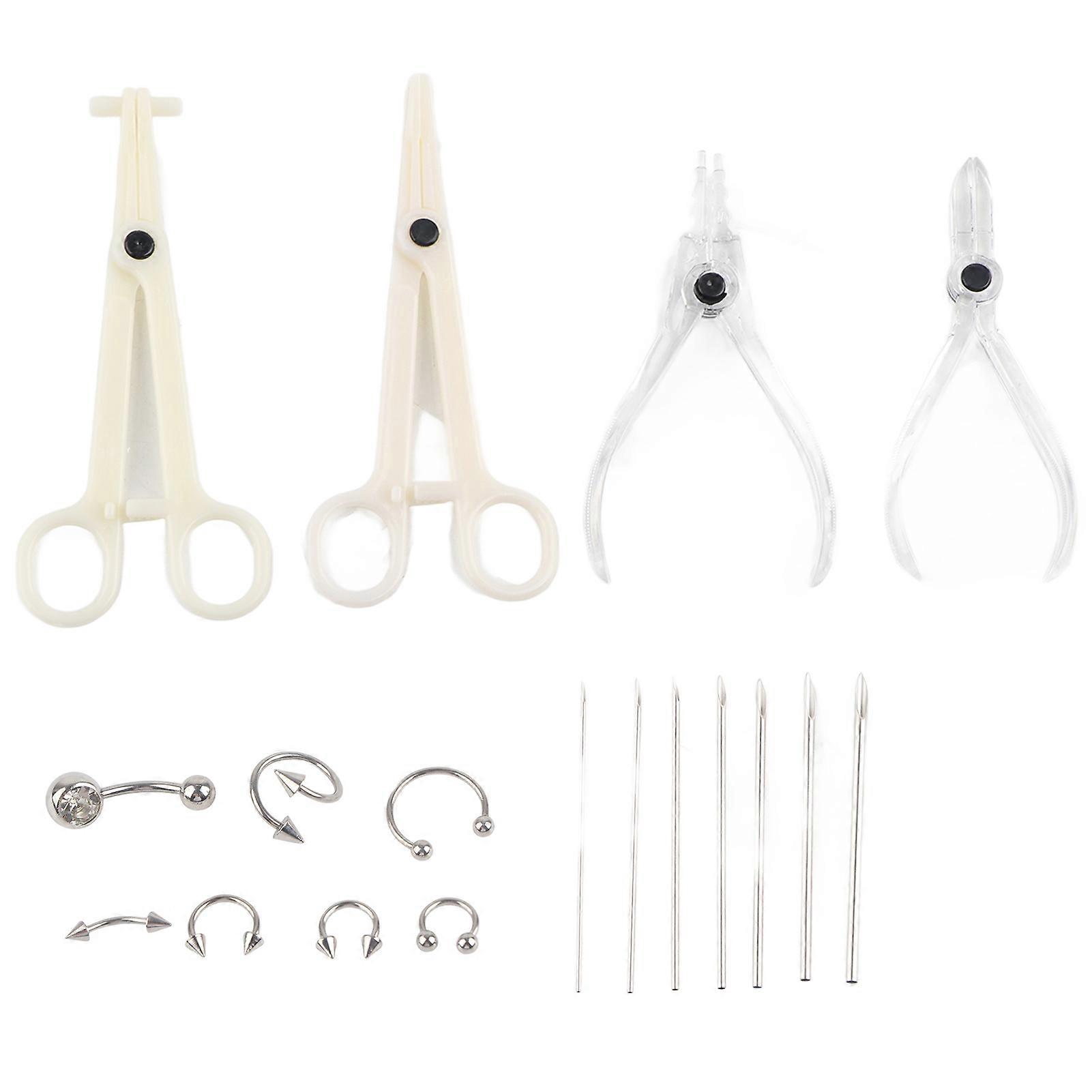 7Pcs Body Piercing Kit Professional Ear Nose Deco Tools Pliers Needles Set With Stud Ring