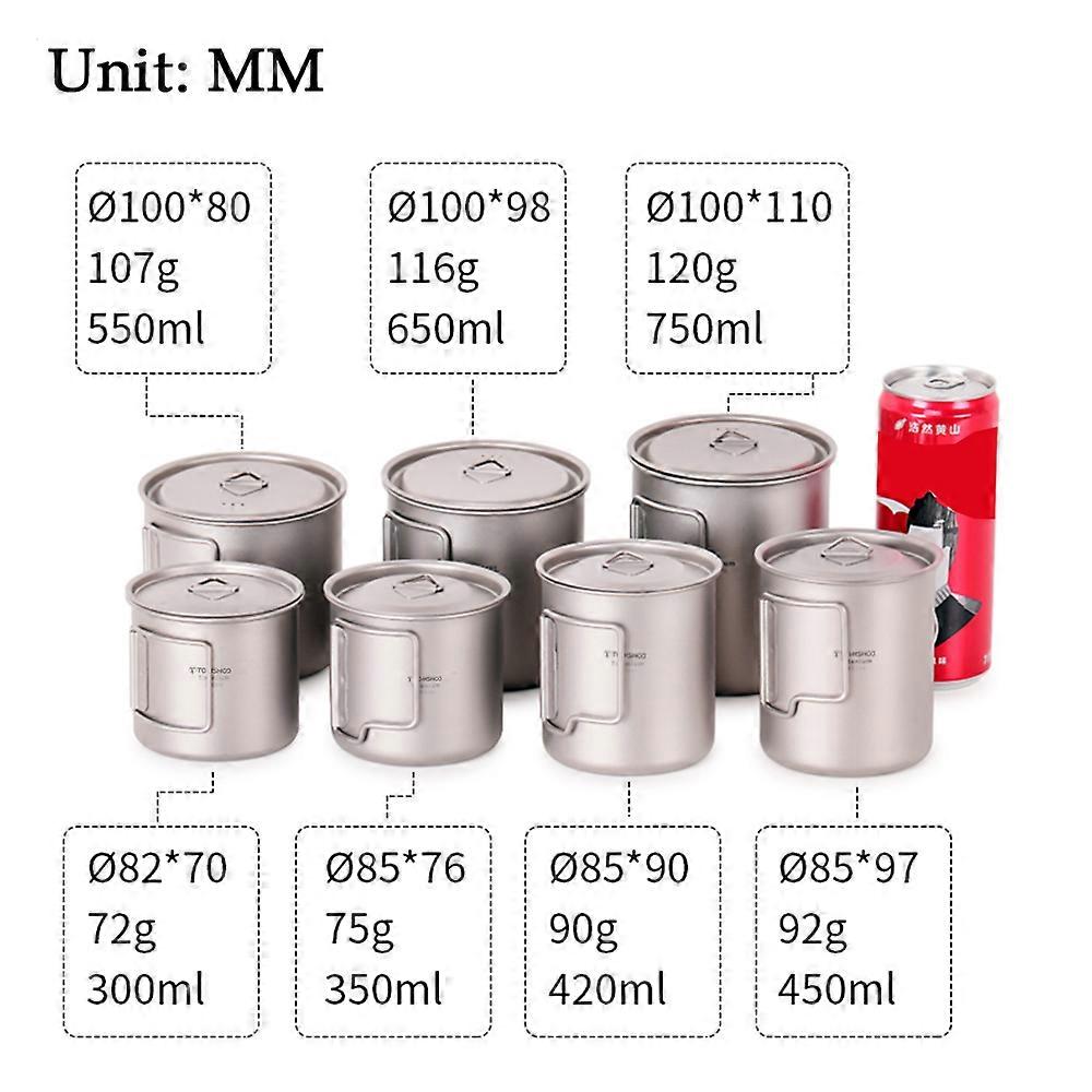 TOMSHOO Ultralight Titanium Cup Outdoor Portable Camping Picnic Water Cup Mug with Foldable Handle 300ml/350ml/420ml/450ml/550ml/650ml/750ml