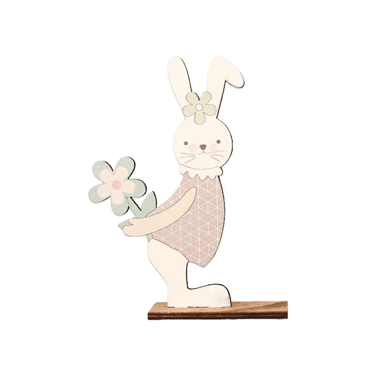 Cute Easter Standing Bunny Wooden Table Decoration Accessories with Stable Base