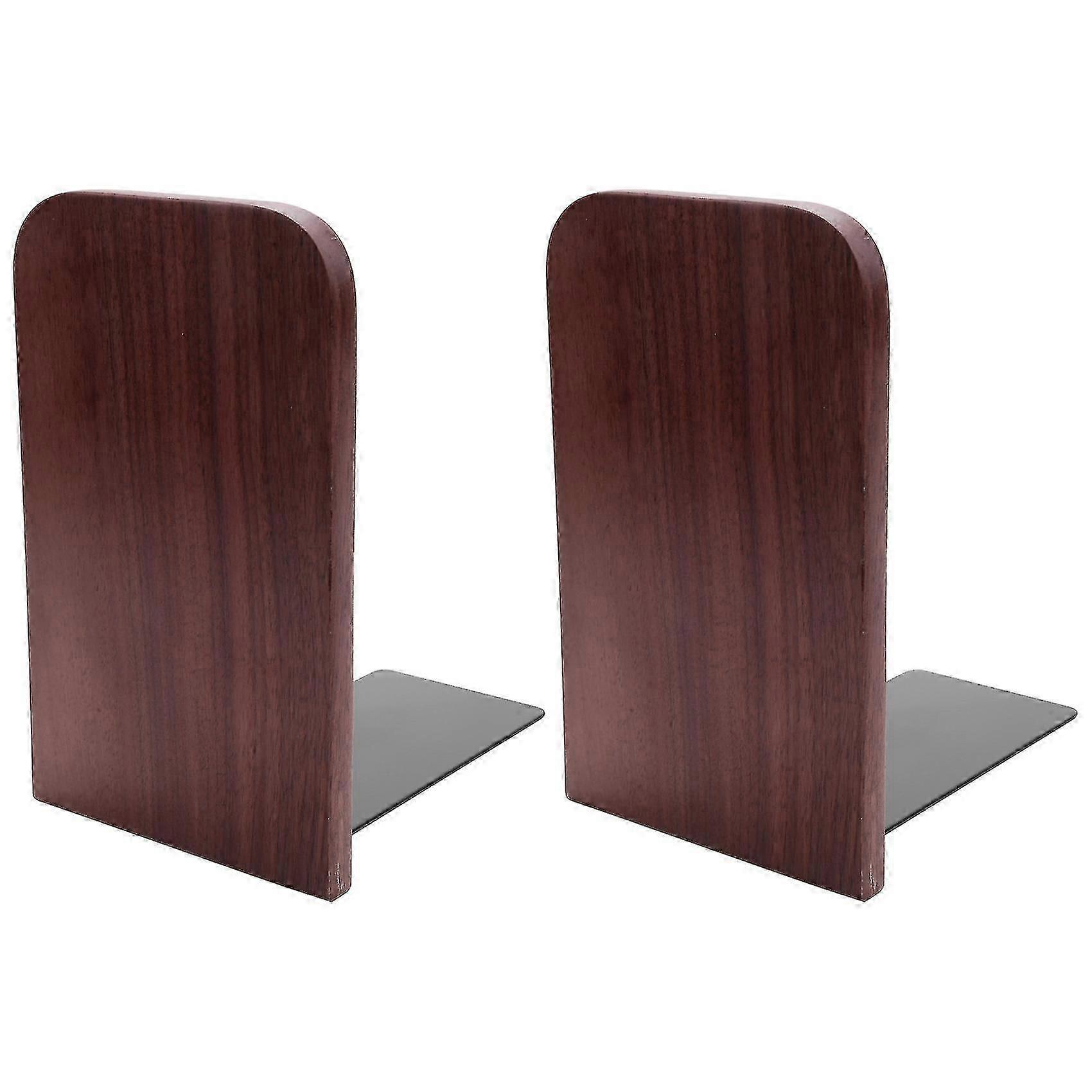 2 قطع خشبية Bookends مع المعادن الثقيلة الجوز الأسود كتاب موقف مع نقاط المضادة للانزلاق لمكتب D