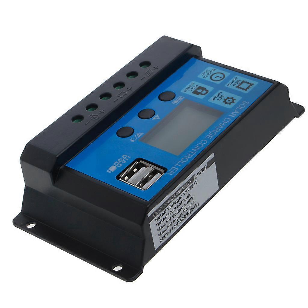 PWM 10/20/30A Dual USB Solar Panel Battery Regulator Charge Controller 12/24V LC blue black